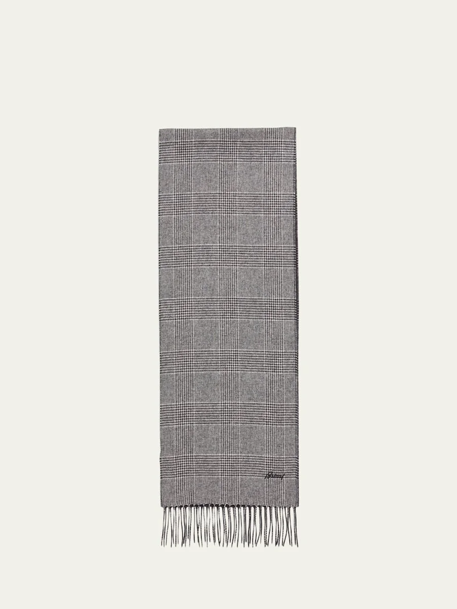 Men's Silk and Cashmere Double-Face Houndstooth Plaid Scarf - 1