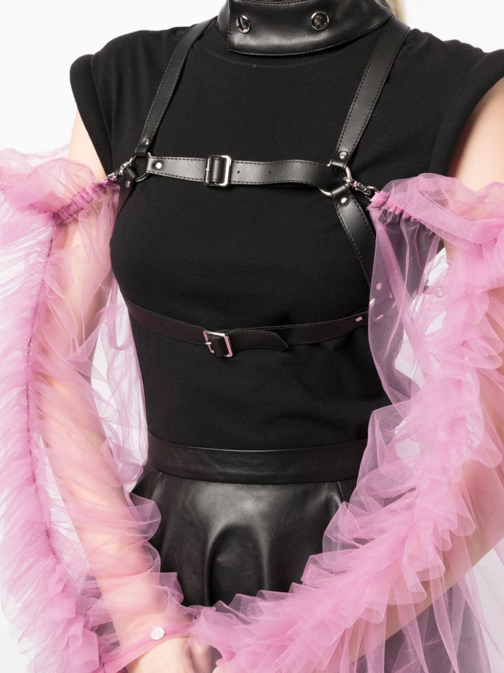 tulle-sleeve leather harness top - 5