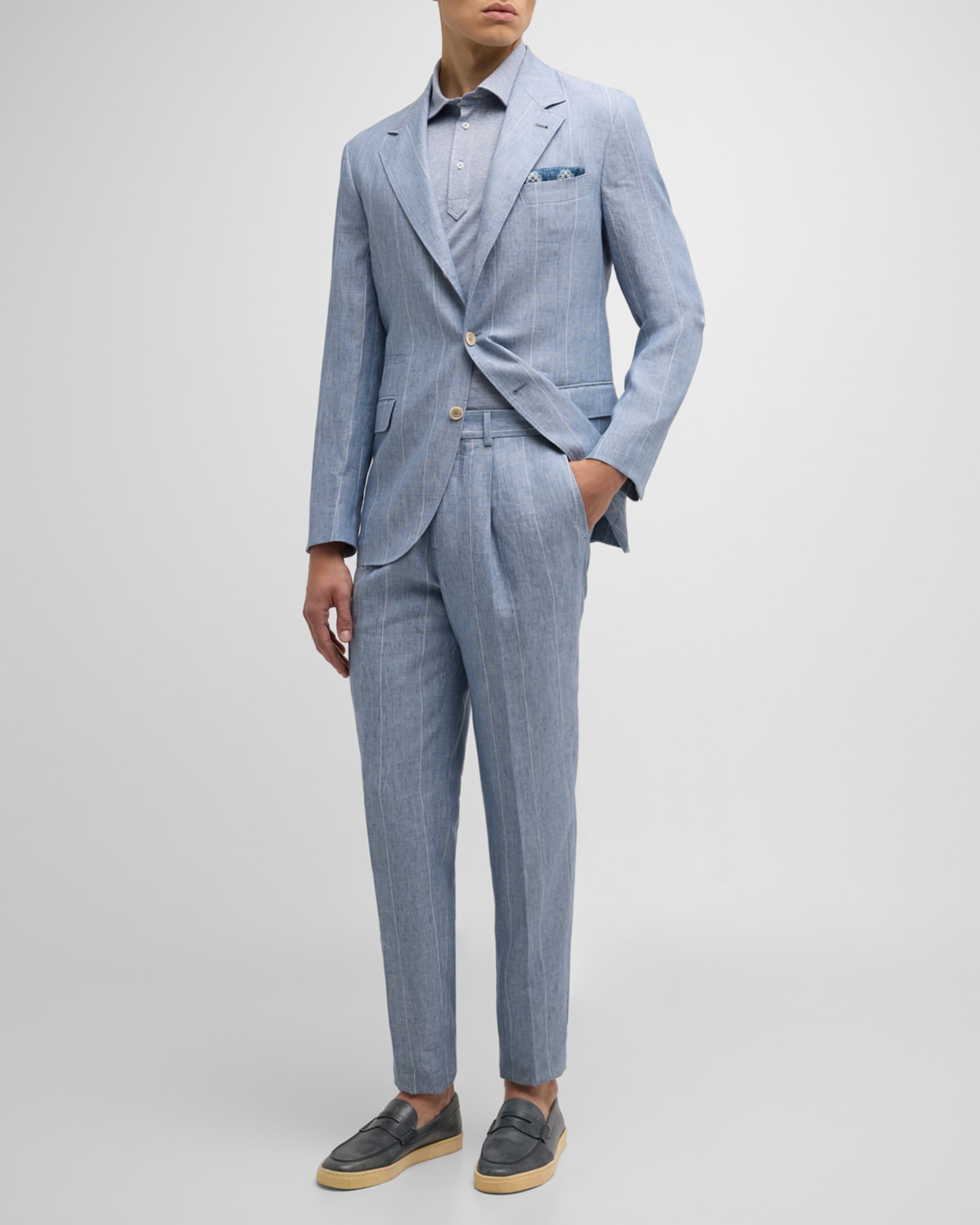 Men's Linen Wide Stripe Three-Button Suit - 3