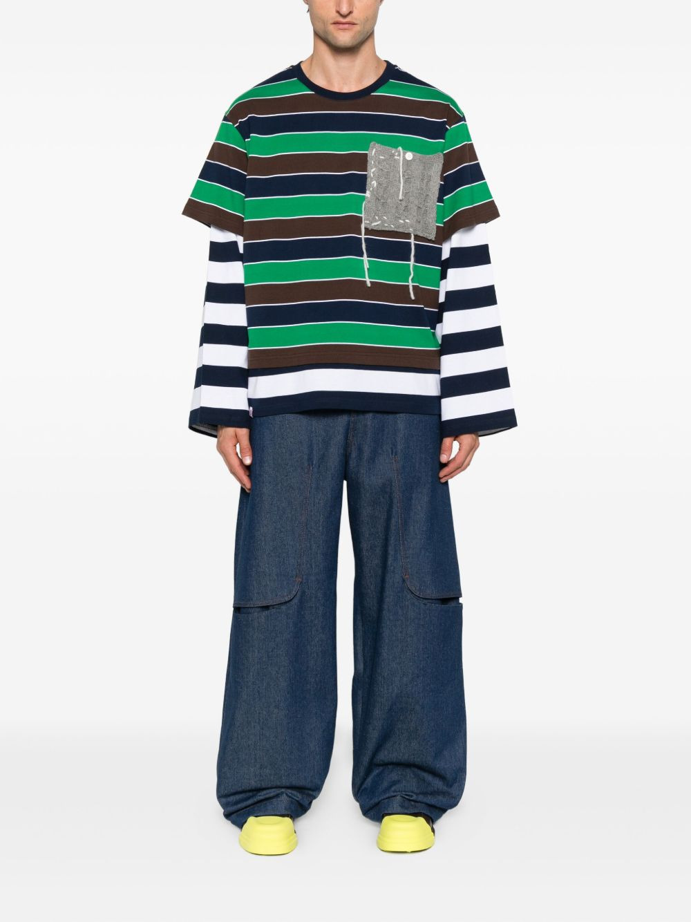striped knitted-patch T-shirt - 2