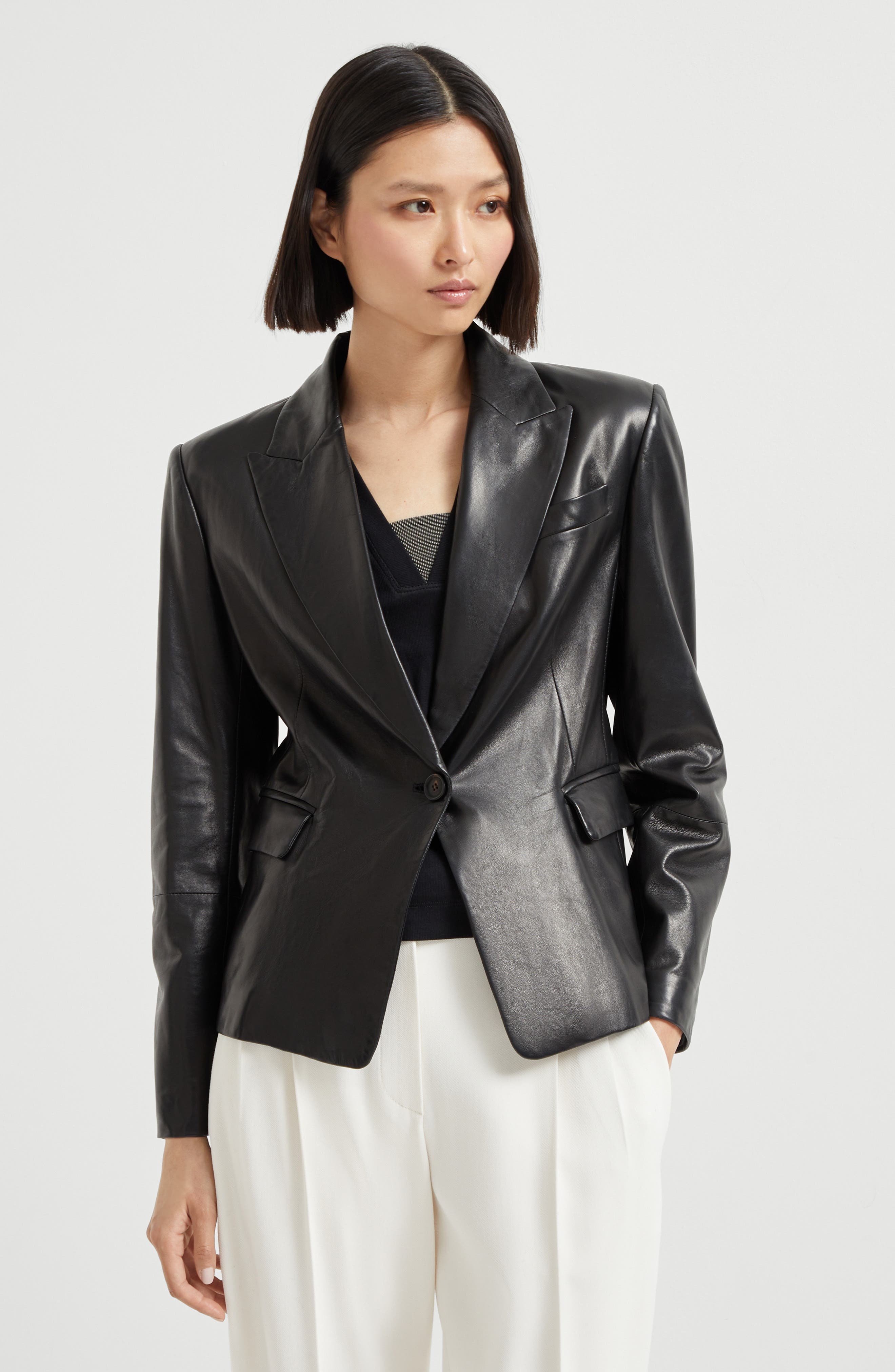 Brunello Cucinelli Nappa leather blazer in Black at Nordstrom - 2