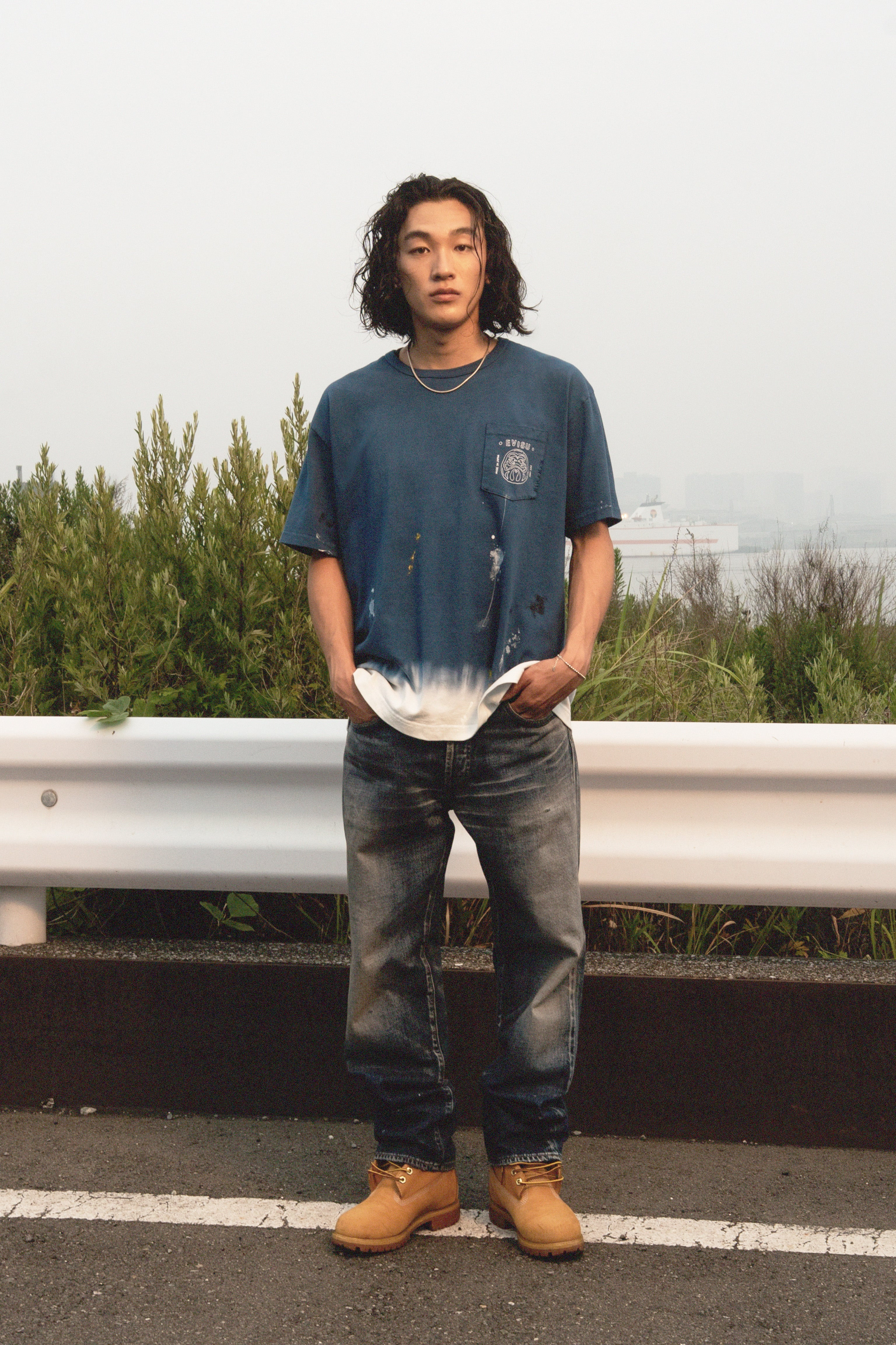 Daruma and Logo Embroidery Regular Fit Dip dyeing T-shirt - 10
