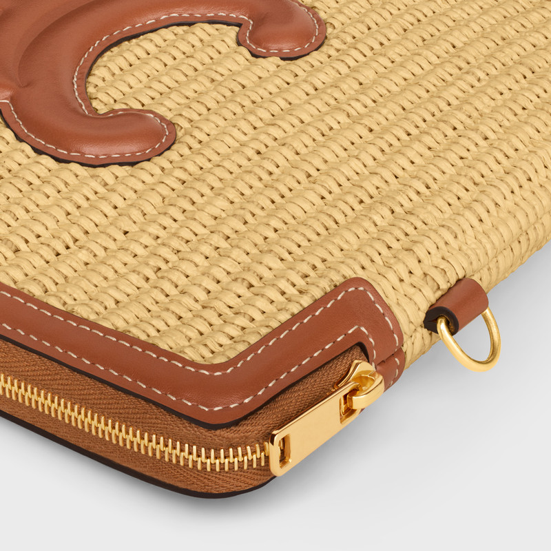 SMALL POUCH WITH STRAP in RAFFIA EFFECT TEXTILE AND CALFSKIN 5