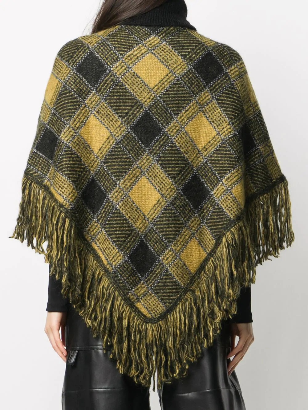 check-print frayed poncho - 4