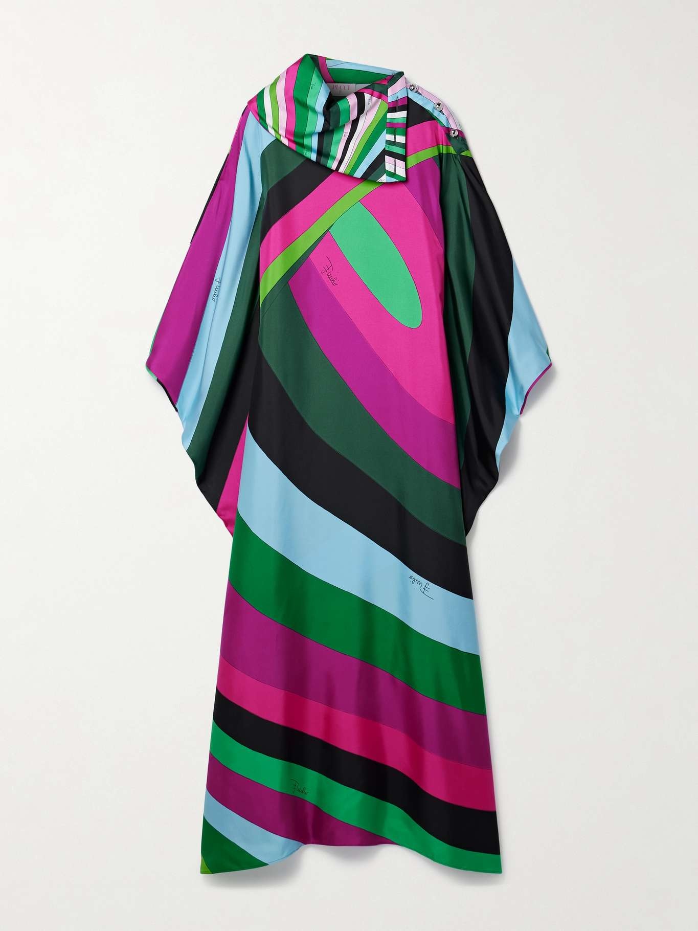 Draped striped silk-twill kaftan - 1