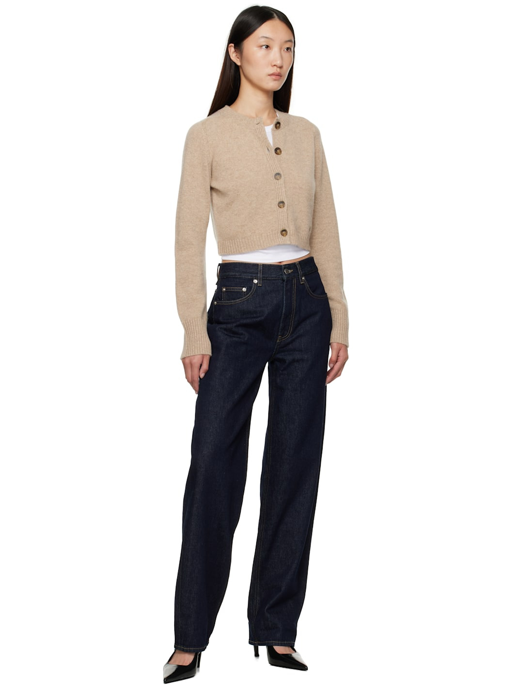 Beige Zephir Cashmere Cropped Cardigan - 4