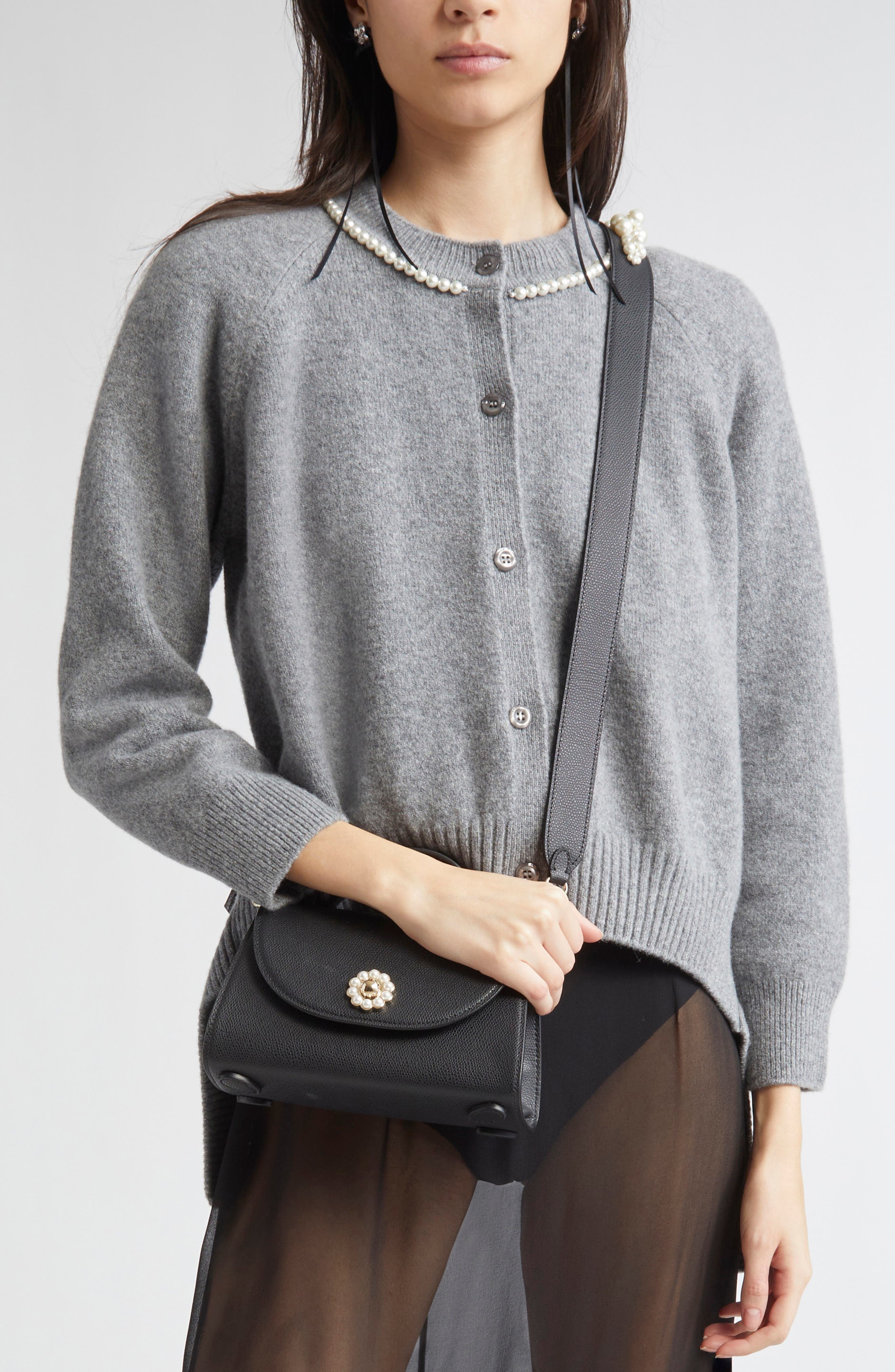 Simone Rocha Pochette Valentine Leather Crossbody Bag in Black/Pearl at Nordstrom - 2