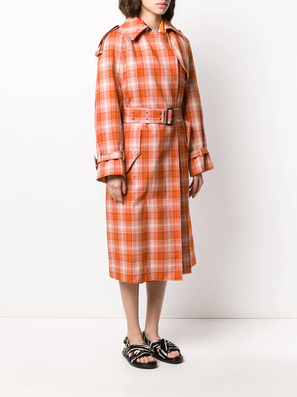 boxy fit checked trench coat - 3