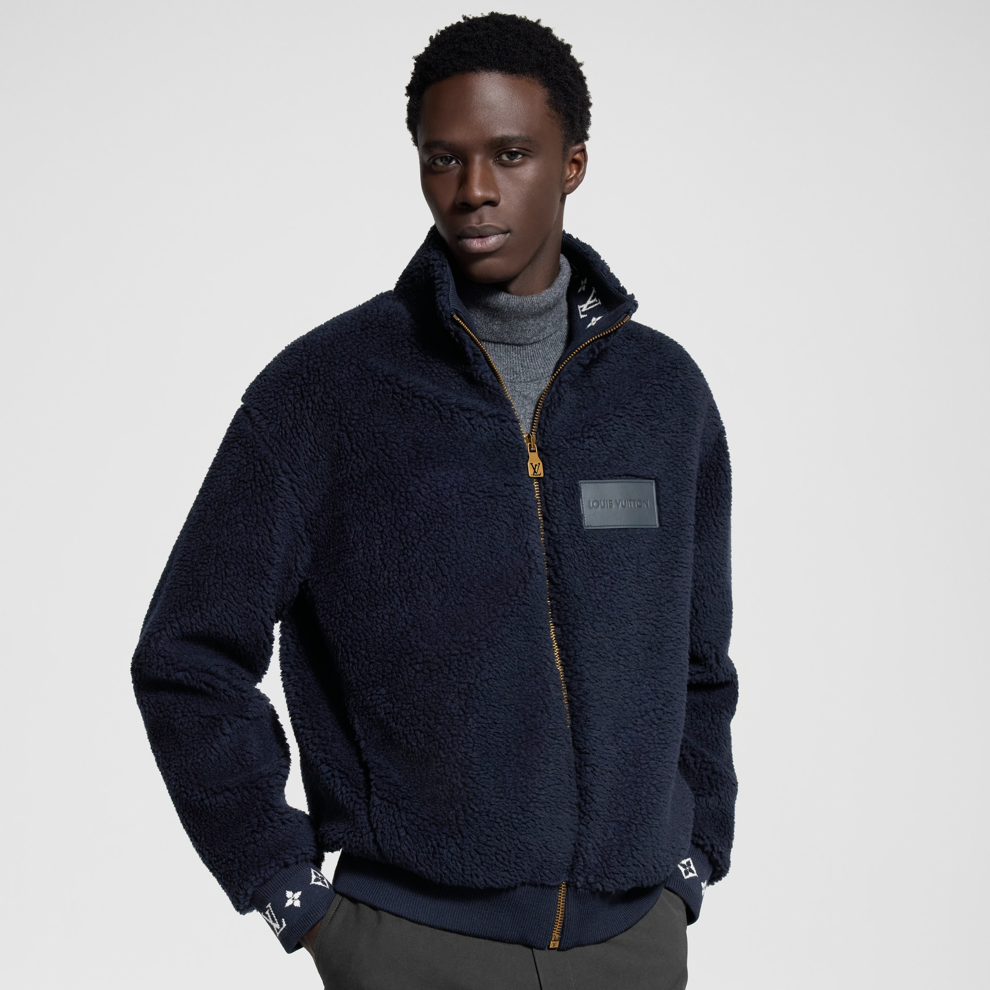 Leather Patch Fleece Blouson - 2