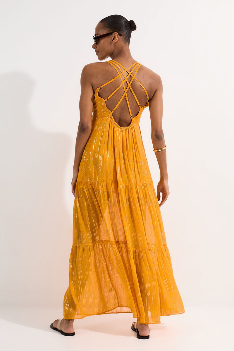 Strappy Metallic Viscose Georgette Beach Dress 5
