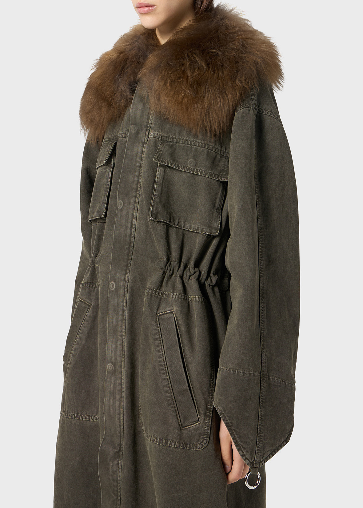 CANVAS PARKA JACKET WITH FAUX FUR COLLAR - 5
