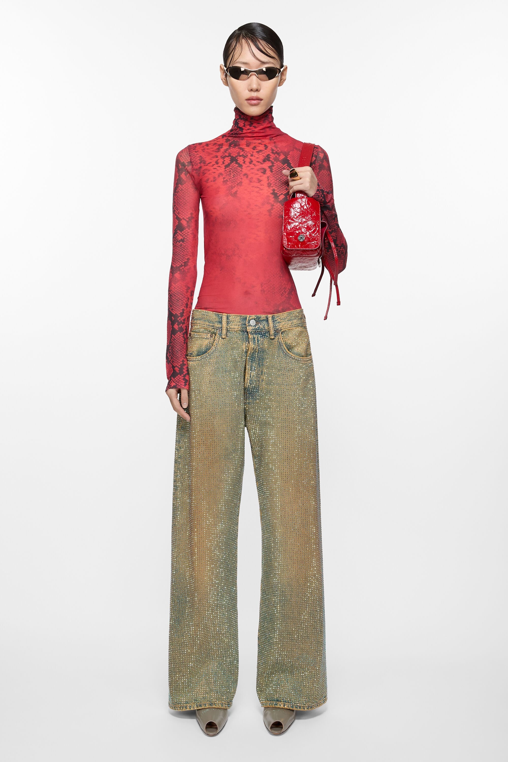 Loose fit crystal studs jeans - 2021F - Mid Blue - 2