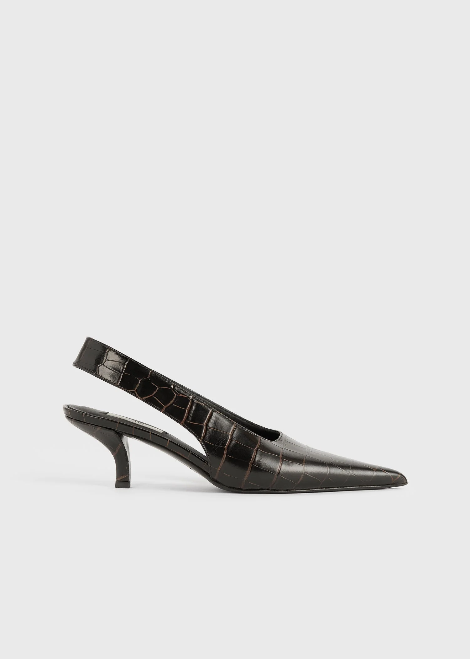 Classic croco-embossed slingbacks dark brown - 1