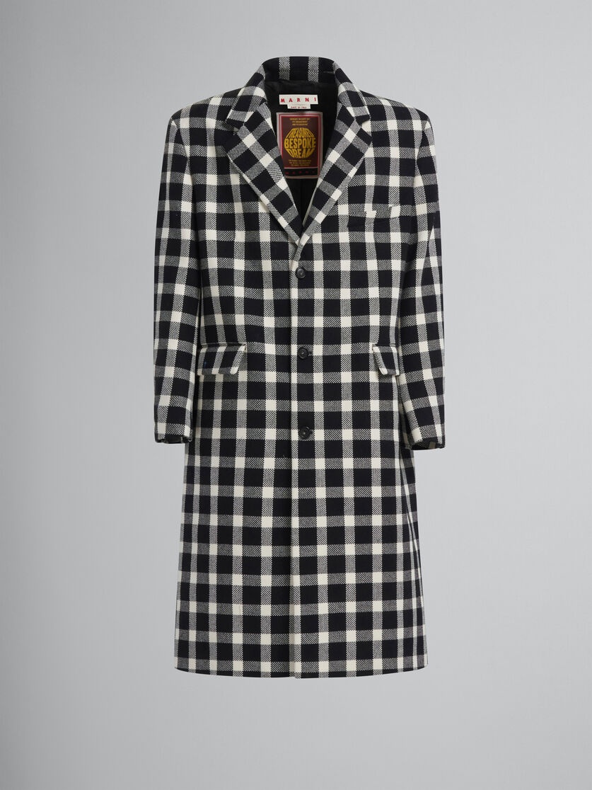 BLACK CHECKED WOOL COAT - 1