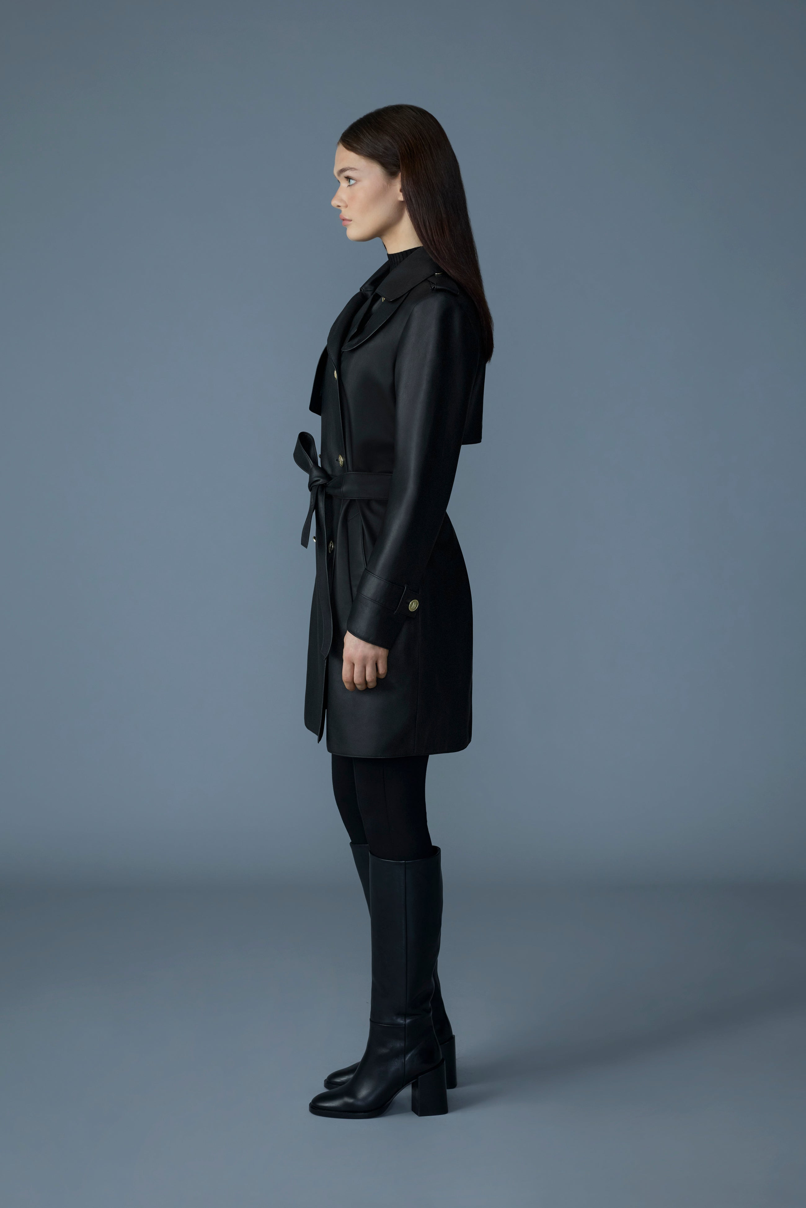 MELY Long Leather Trench Coat - 3