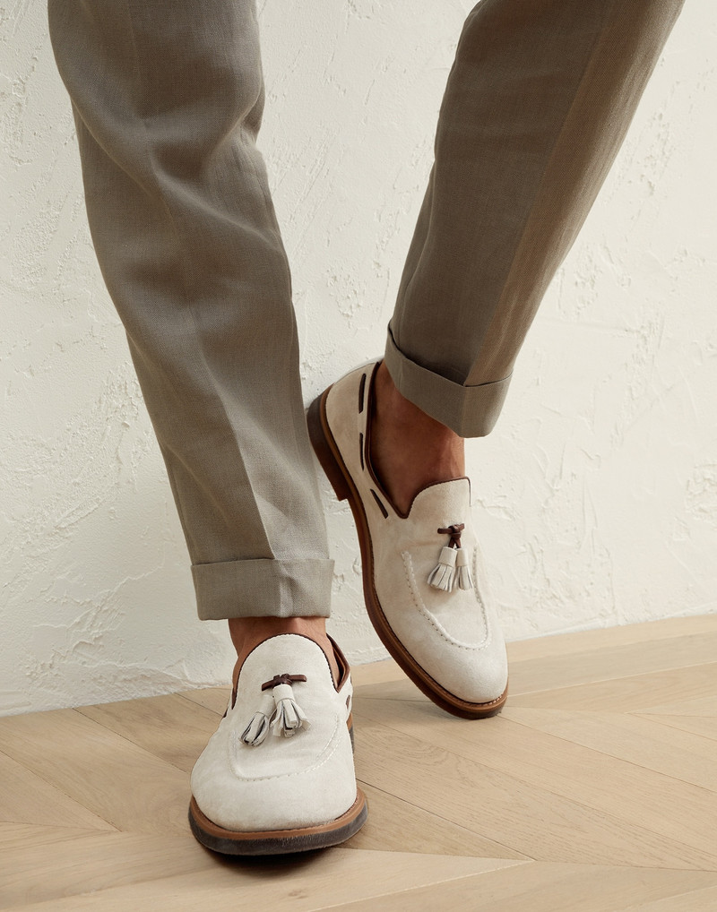 Brunello Cucinelli Smart suede loafers with tassels and natural rubber sole outlook