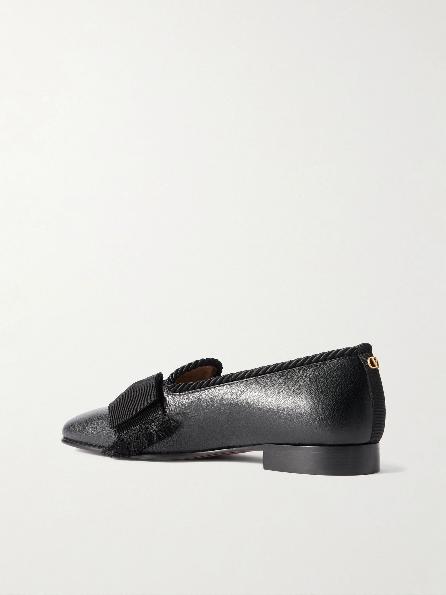 Bowow Frayed Grosgrain-Trimmed Leather Loafers Black - 4