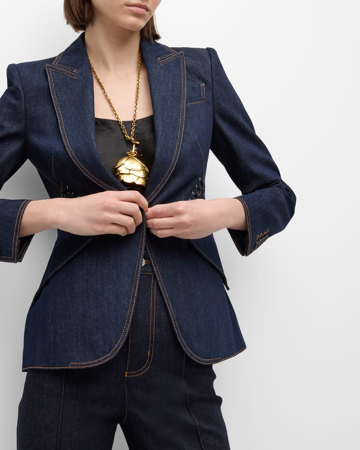 Alexander McQueen Denim Blazer with Lace Up Detail