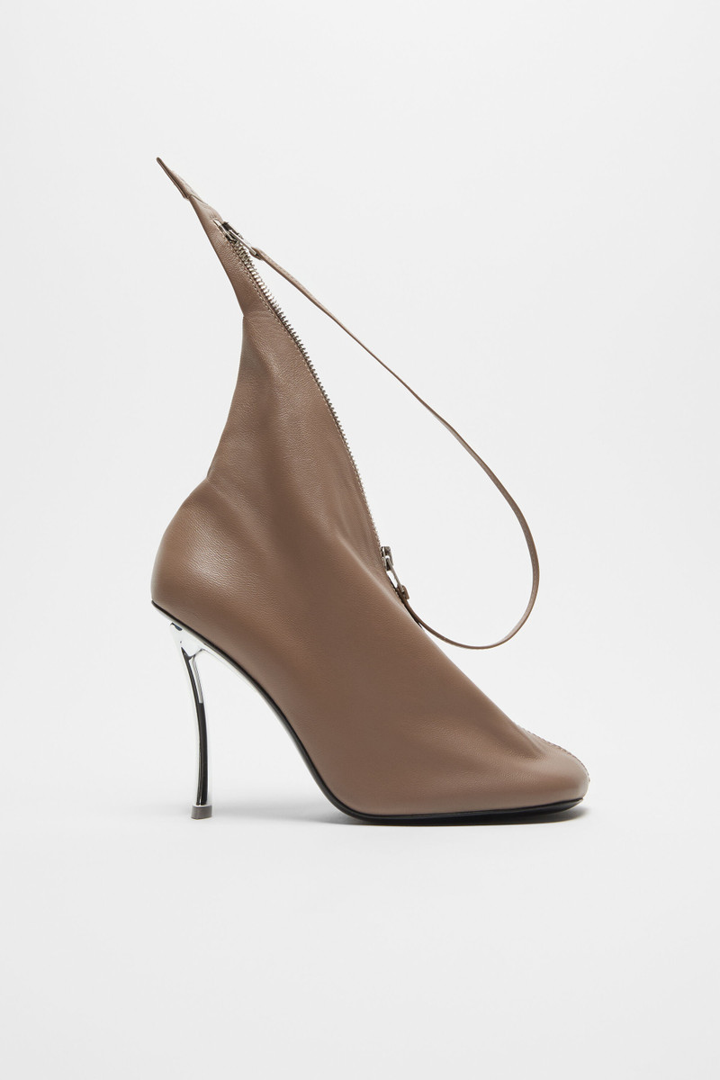Leather zip heels - Taupe Brown - 1
