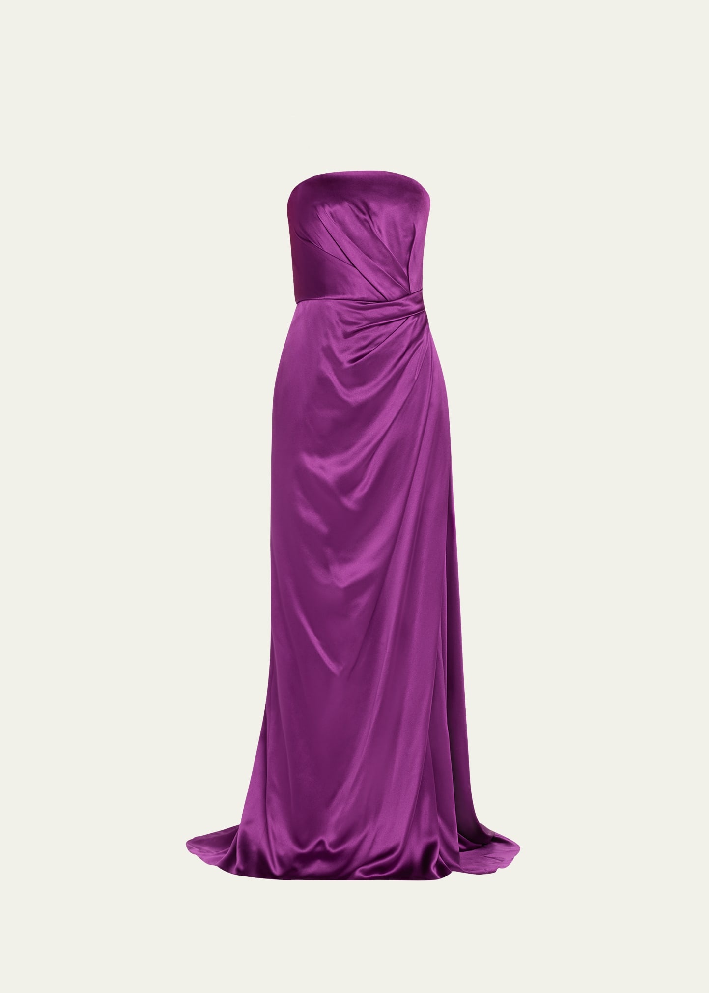 Strapless Satin Hand-Draped Gown with Slit - 1