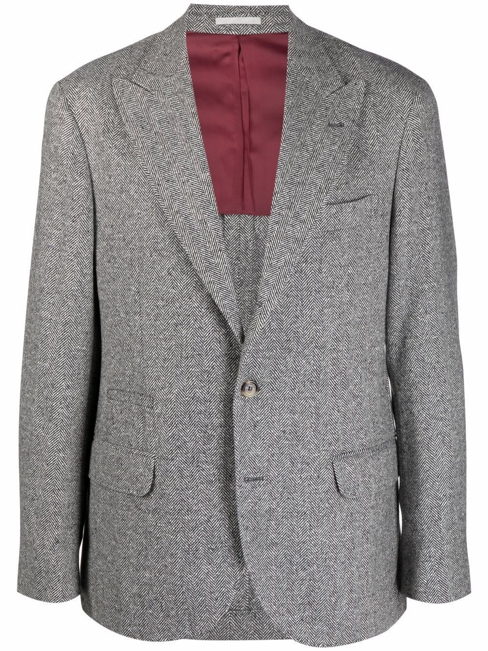 herringbone single-breasted blazer - 1