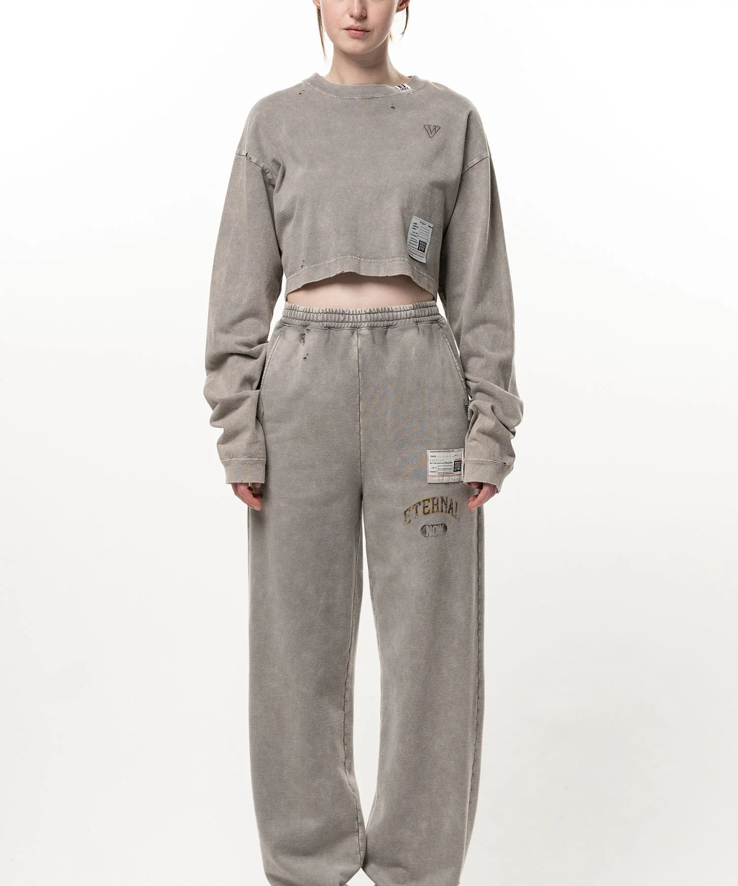 Bleached Cropped Long Sleeve T-shirt - 1