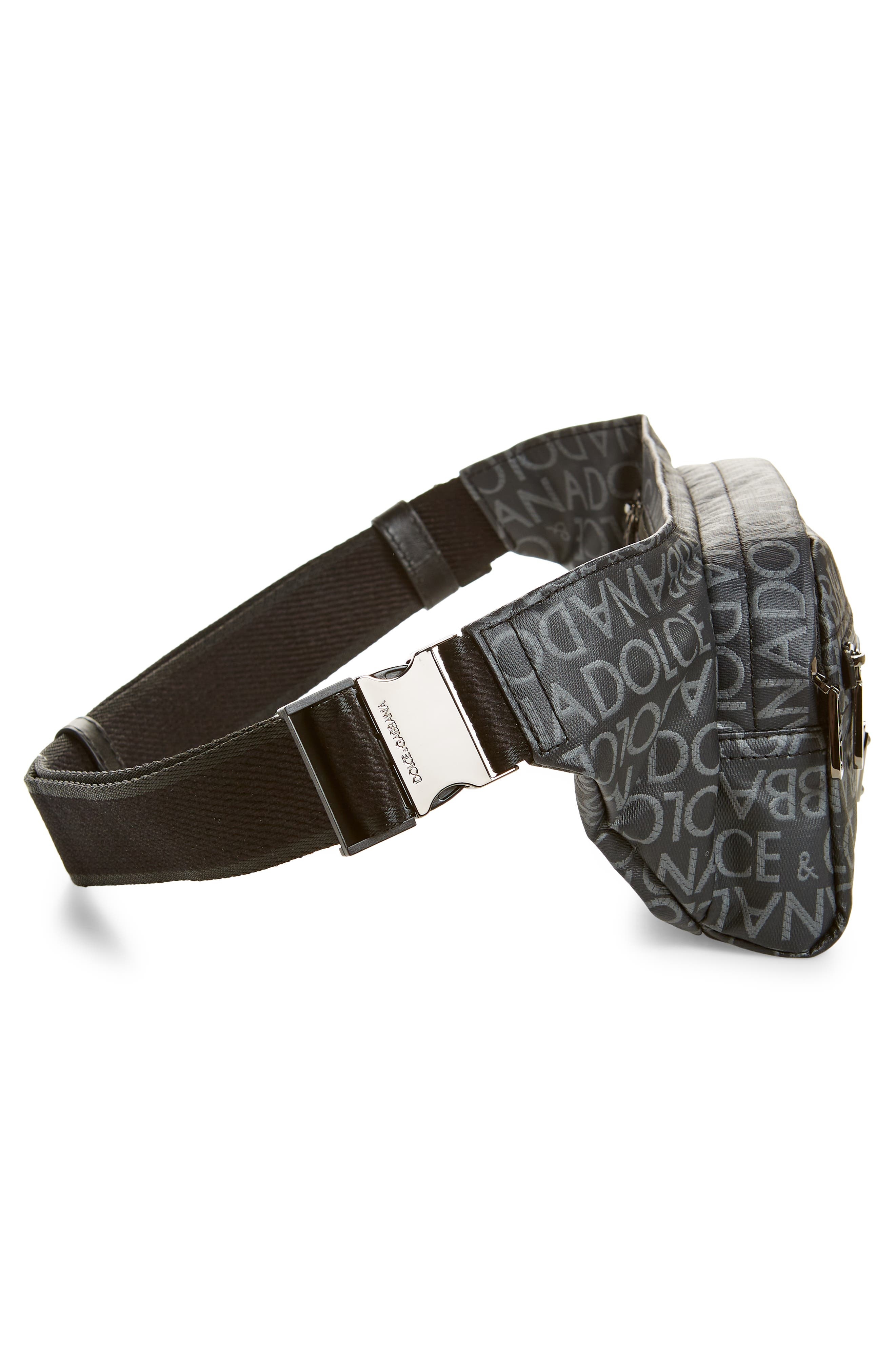 Dolce&Gabbana Logo Print Canvas Belt Bag in Black/Grey at Nordstrom - 5