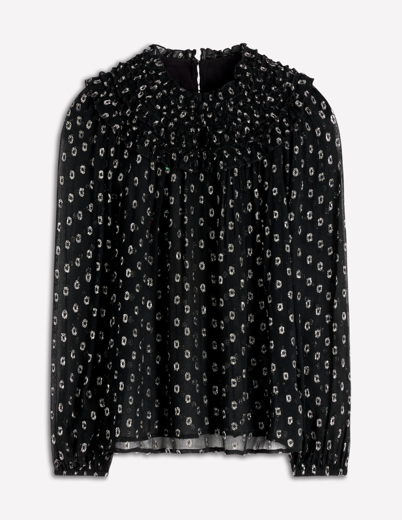 Metallic Ruffle Collar Top-Black, Lurex Clip 1
