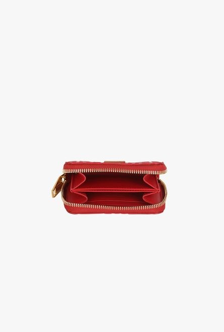 Red debossed leather wallet with Balmain monogram - 4