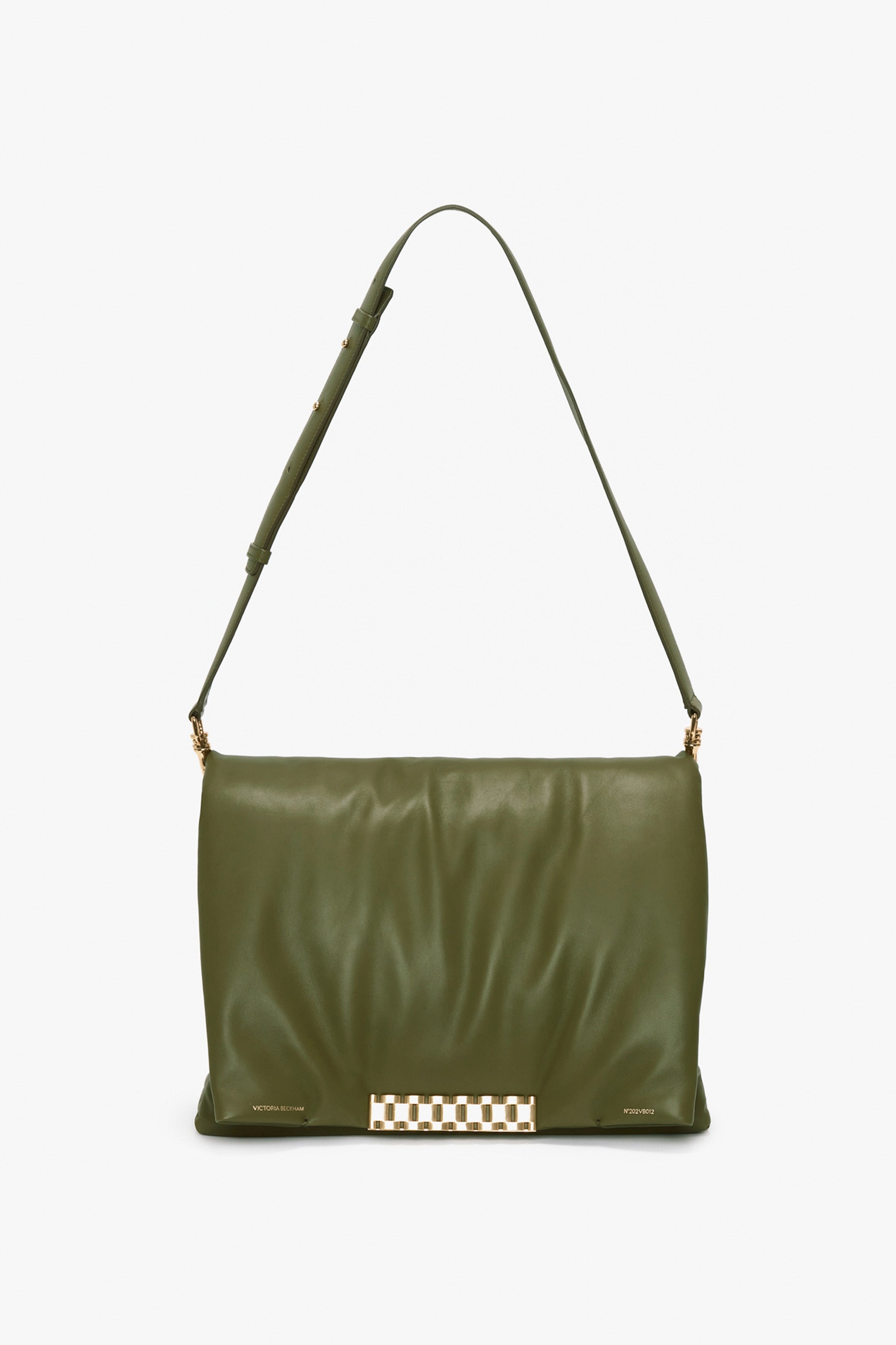 Puffy Jumbo Chain Pouch In Khaki Leather - 1
