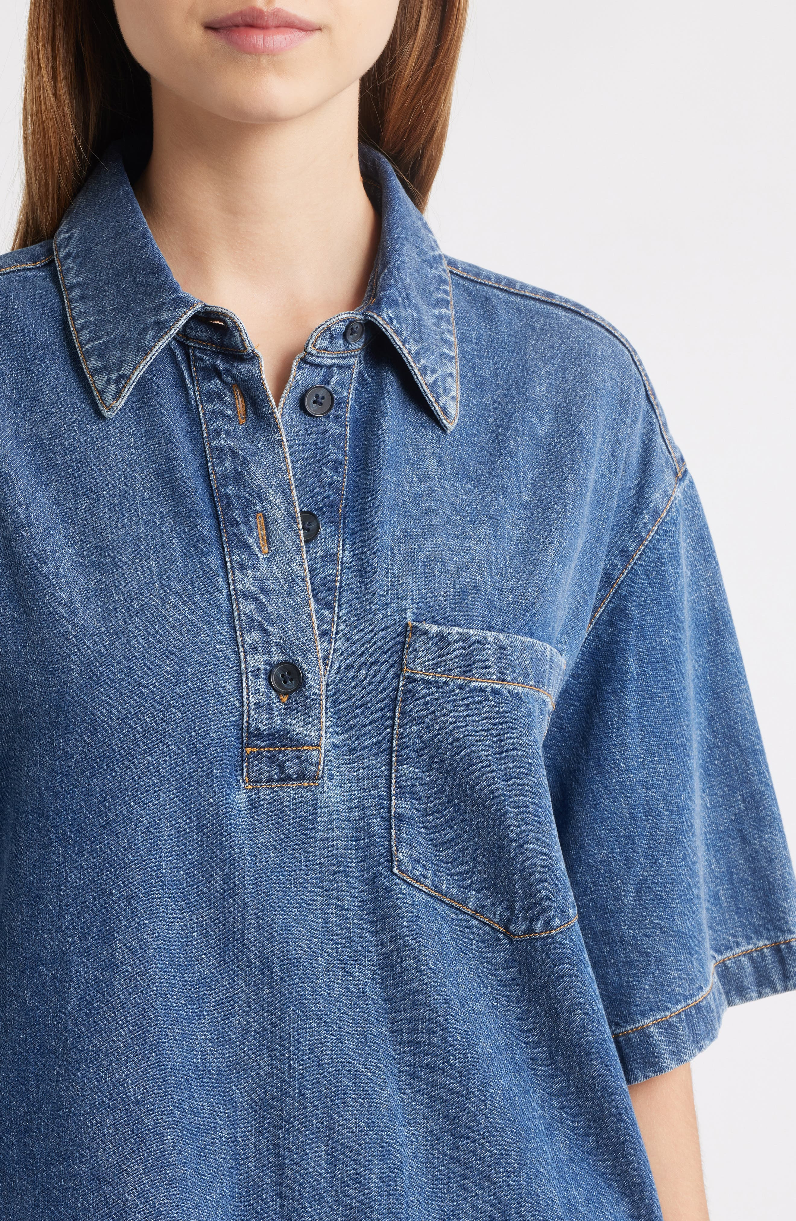 FRAME Tennis Cotton Blend Denim Minidress in Potion at Nordstrom - 4