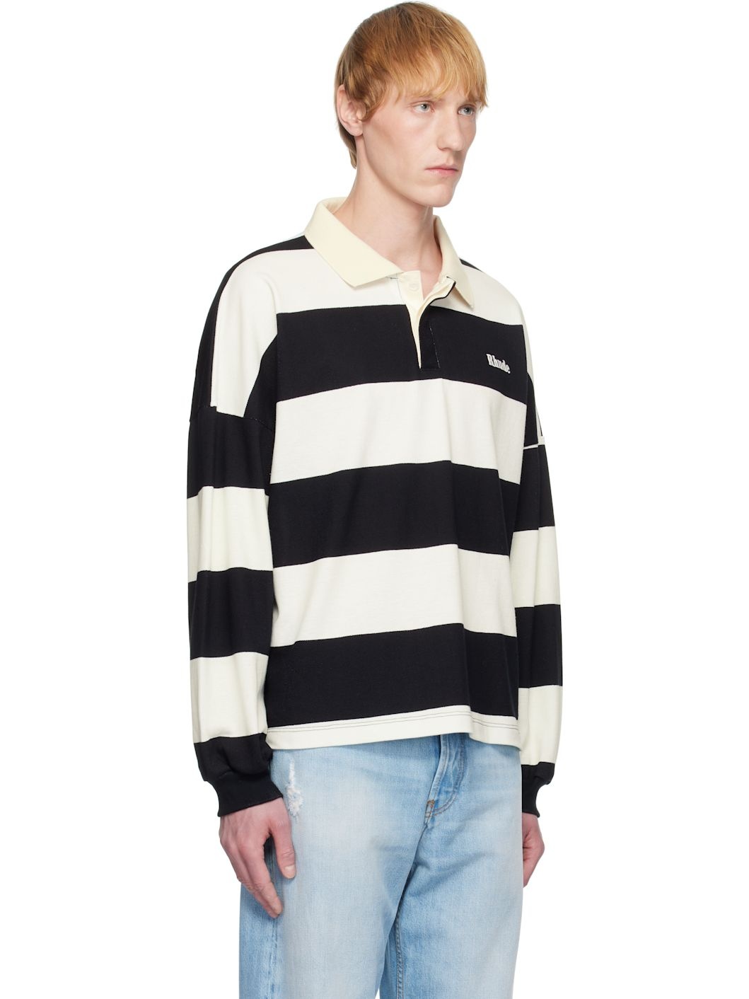 Black & White Striped Piqué Polo - 2