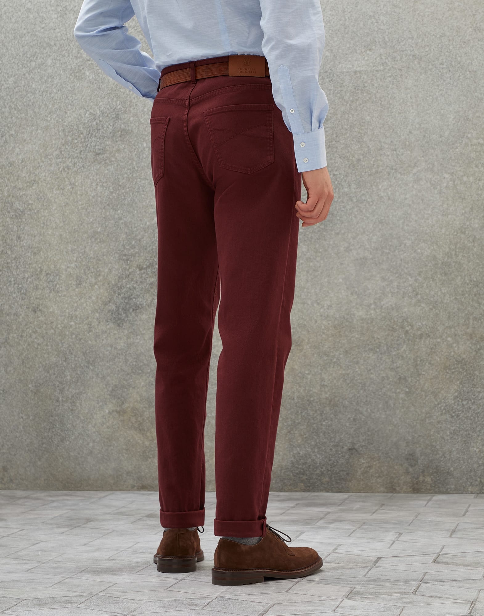 Dyed comfort lightweight denim traditional fit five-pocket trousers - 2