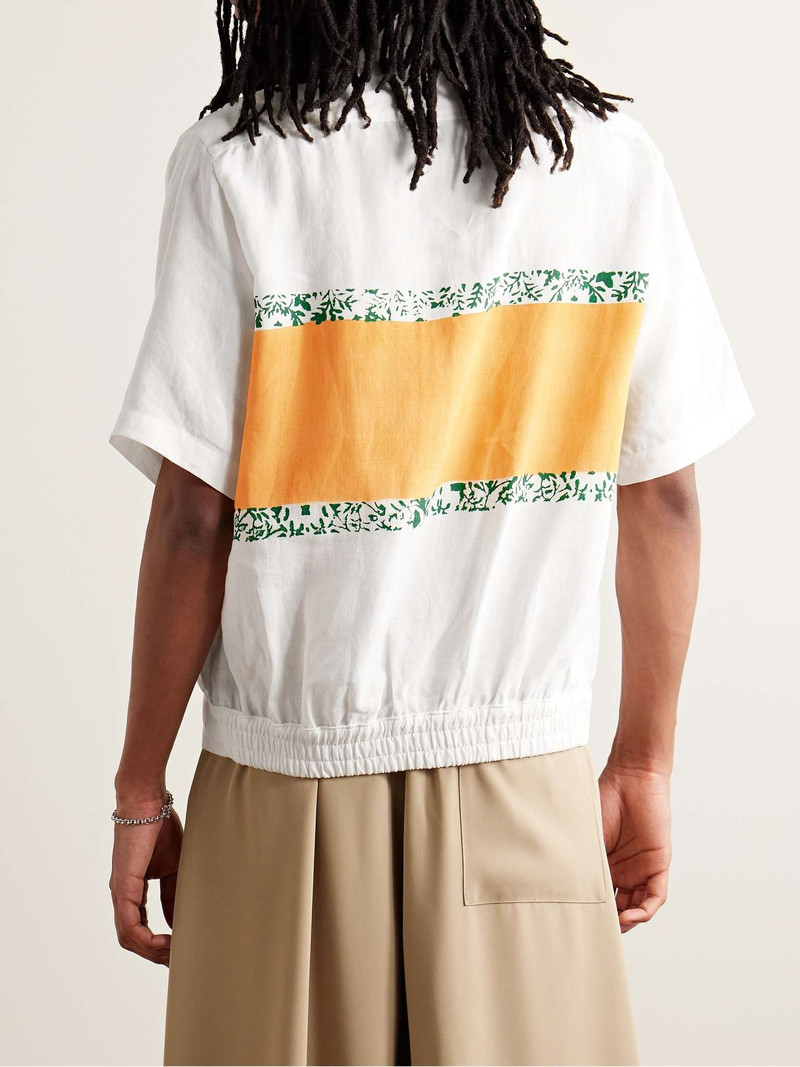 Convertible-Collar Pleated Logo-Print Linen Shirt 3