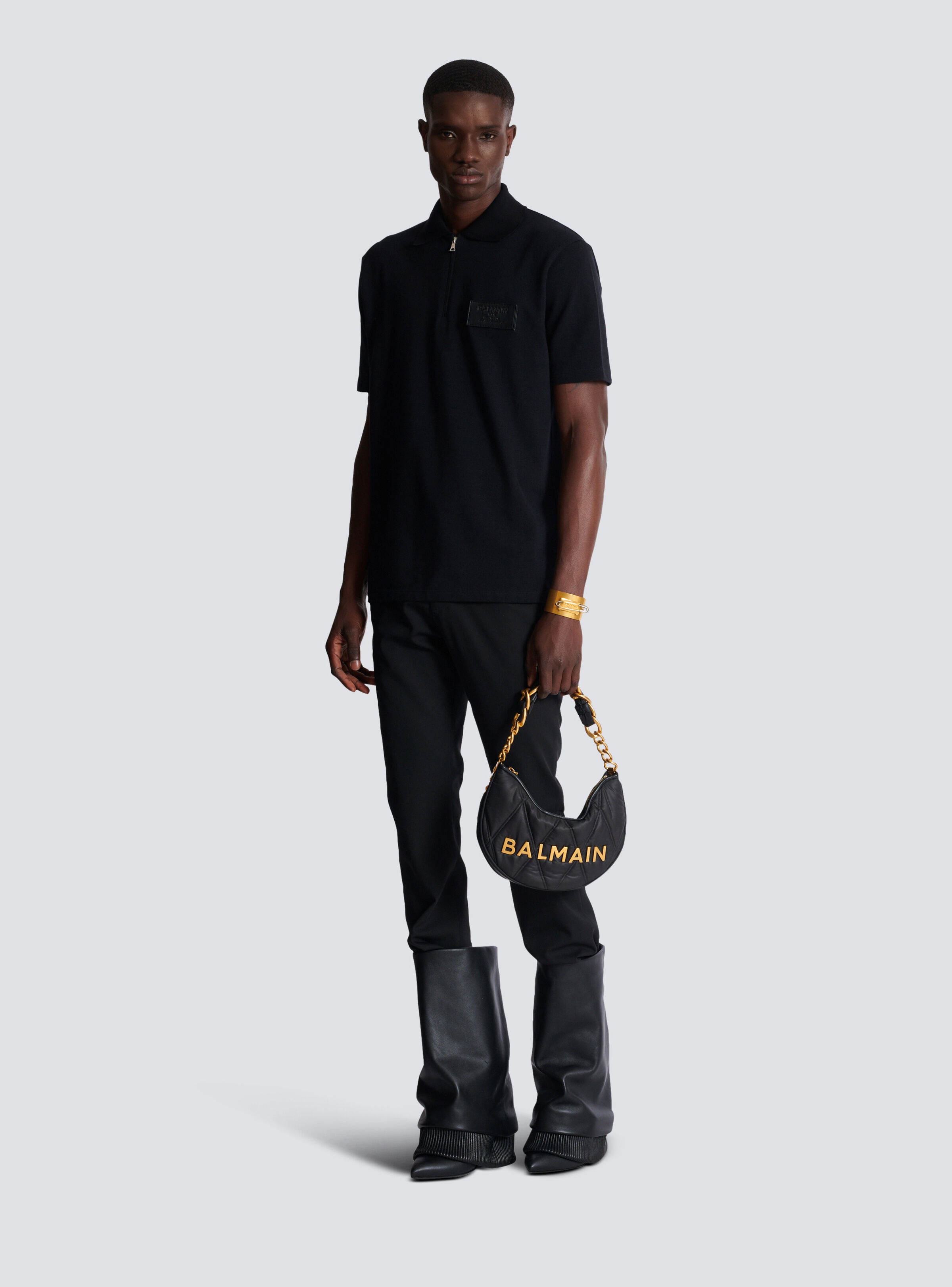 Cotton polo shirt with leather Balmain Couture label - 2