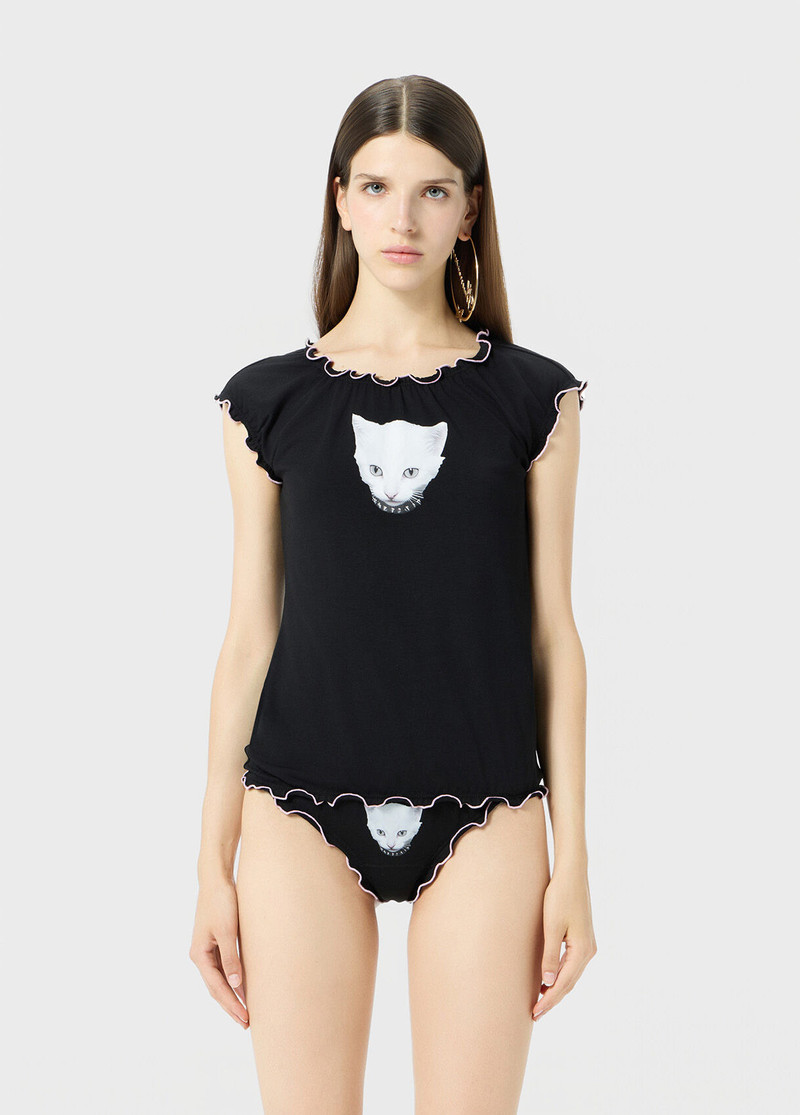 Blumarine JERSEY SWEATER WITH PUPPY PRINT AND RUFFLES outlook