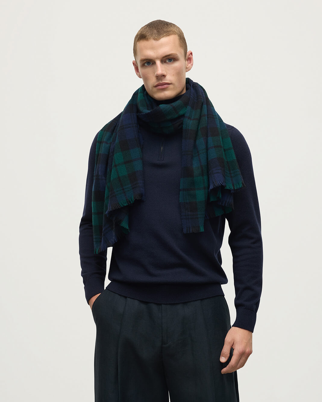 Lightweight Cashmere Black Watch Tartan Stole - 2