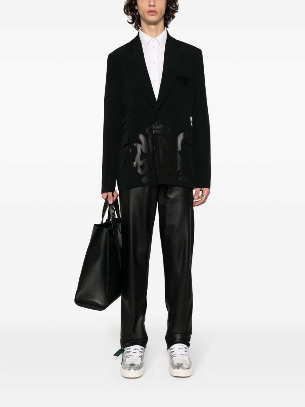 graffiti-print silk blazer - 3