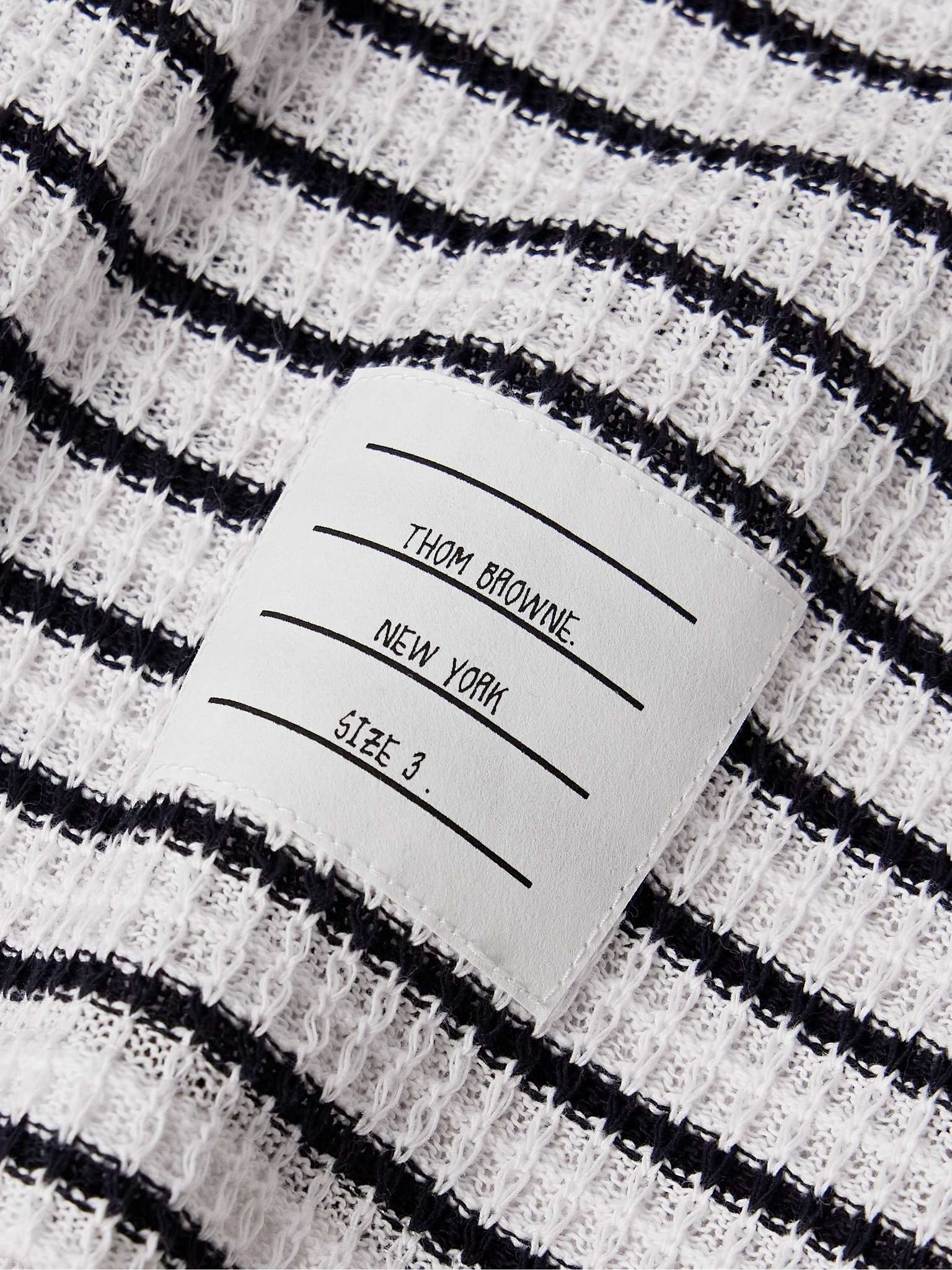 Logo-Appliqued Striped Waffle-Knitted Cotton T-Shirt - 4
