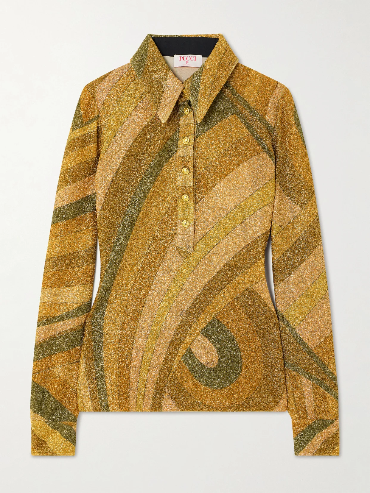 Printed Metallic Jersey Polo Shirt - 1