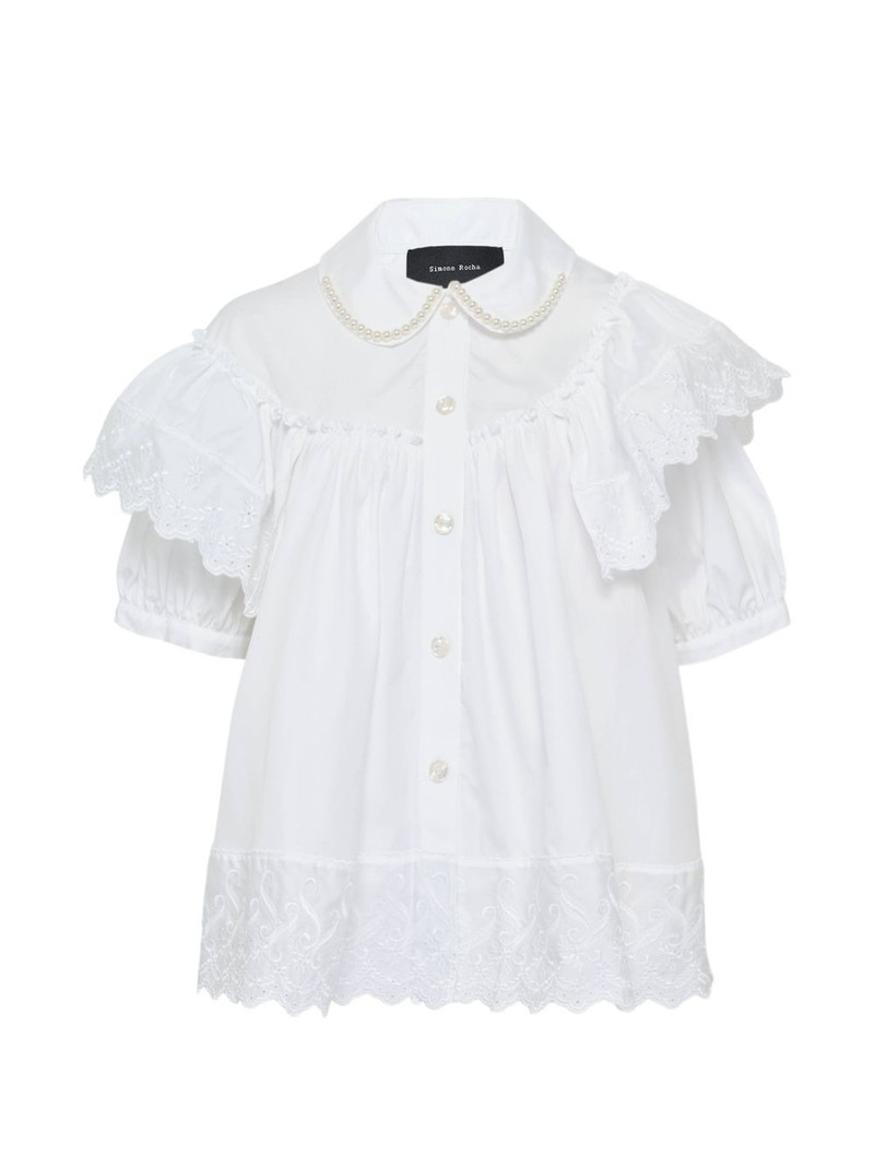 cropped puff-sleeves ruffle blouse 1
