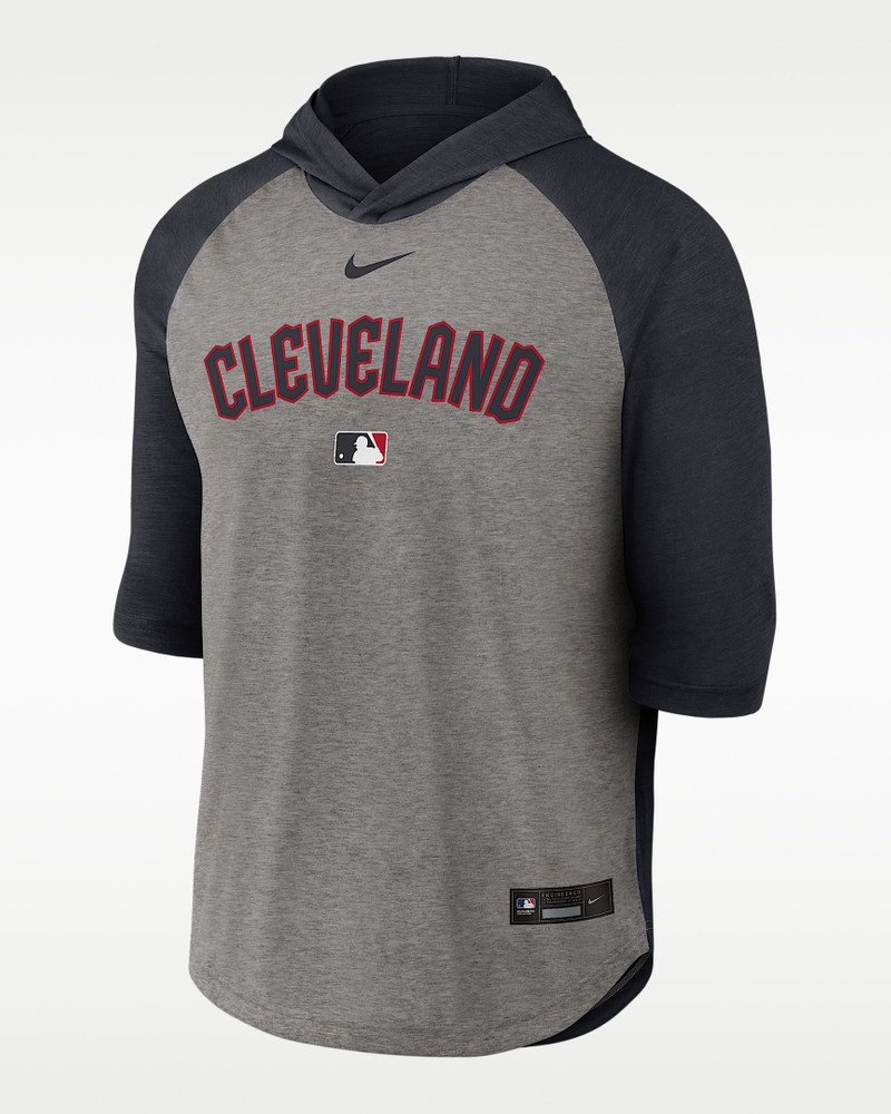 Cleveland Guardians Authentic Collection Flux Men's Nike Dri-FIT MLB 3/4-Sleeve Hooded T-Shirt 1
