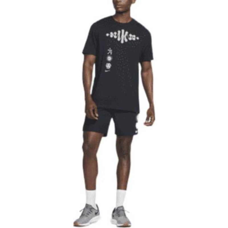 Nike Dri-FIT Pattern Printing Quick Dry Breathable Knit Round Neck Short Sleeve Black DM5436-010 3