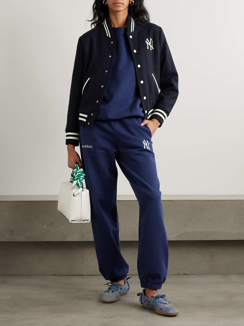 Sporty & Rich + '47 & The New York Yankees embroidered striped wool-blend varsity jacket Navy outlook