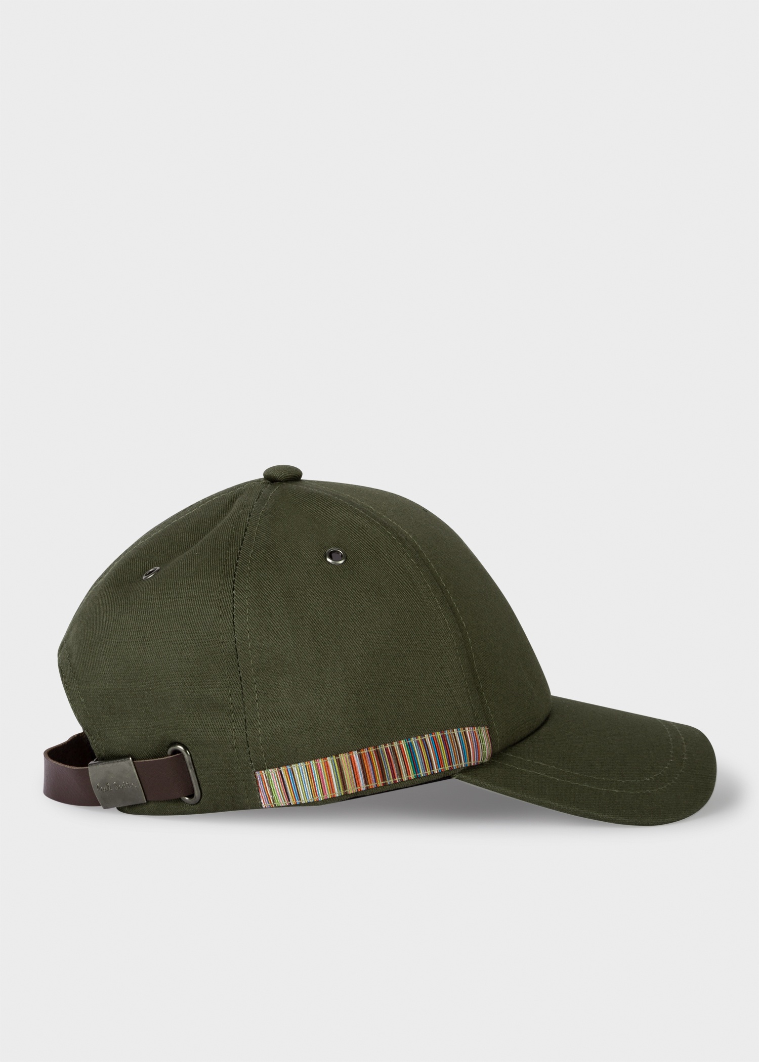 Khaki 'Signature Stripe' Trim Cotton Baseball Cap - 1