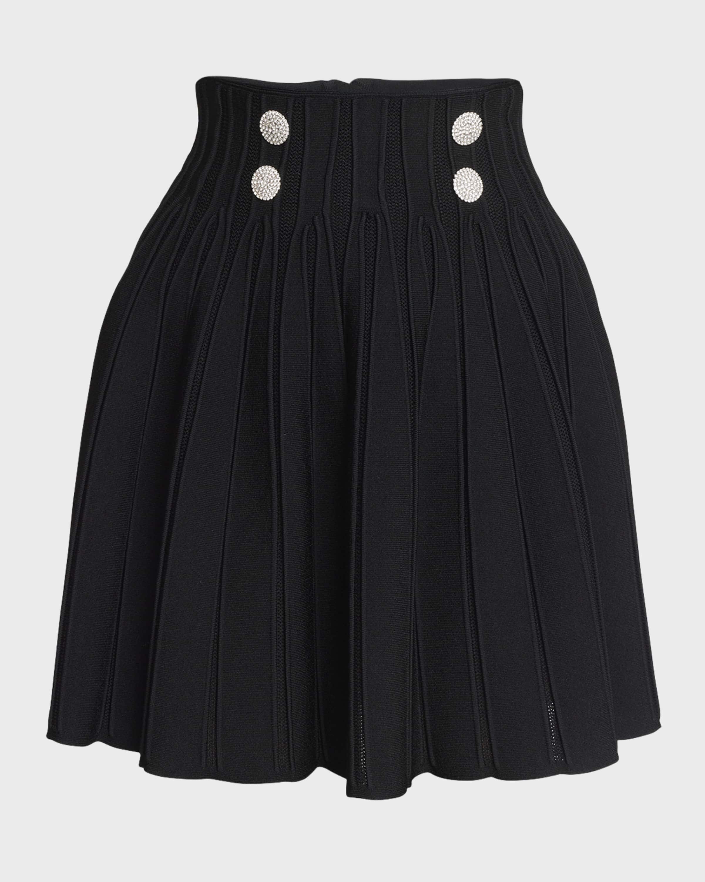 Balmain Double-Breasted Rib Knit Flare Mini Skirt neimanmarcus