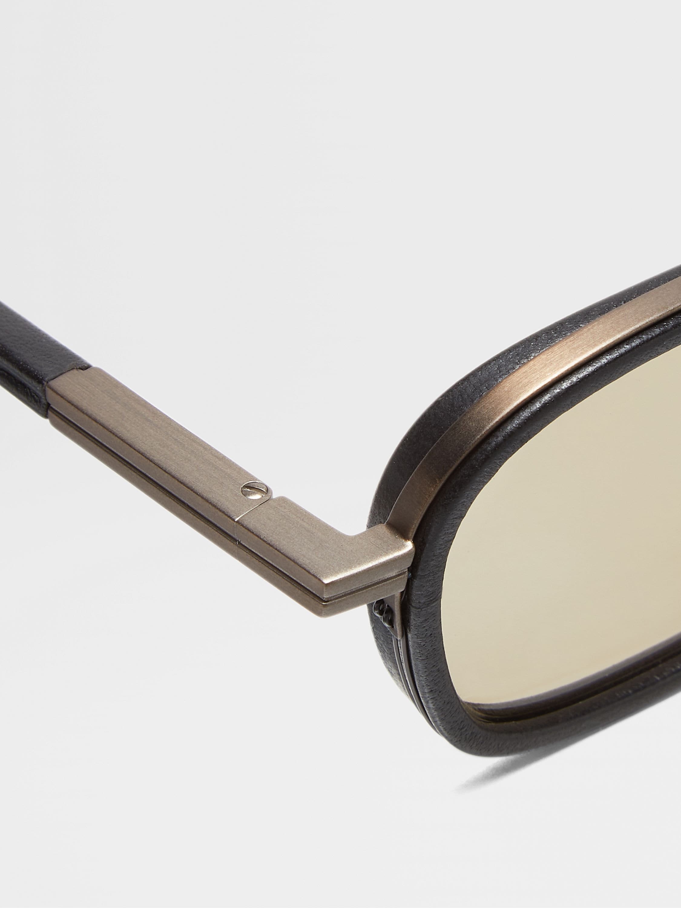 BLACK ORIZZONTE I METAL ACETATE AND LEATHER SUNGLASSES - 2