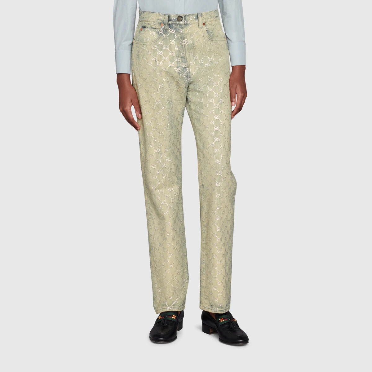 GG jacquard denim pant with crystals - 3
