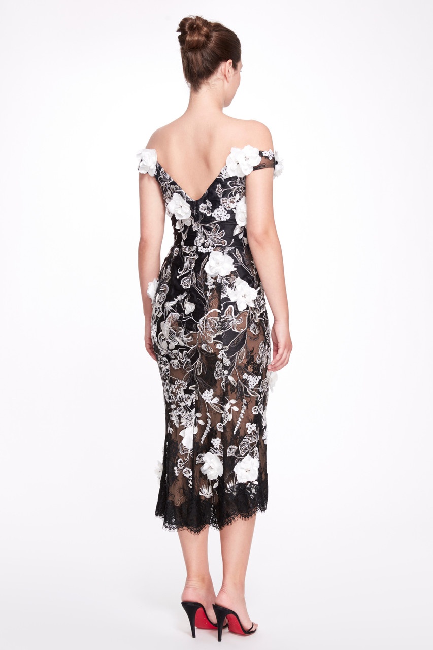 Floral Appliquéd Sweetheart Midi Dress - 2