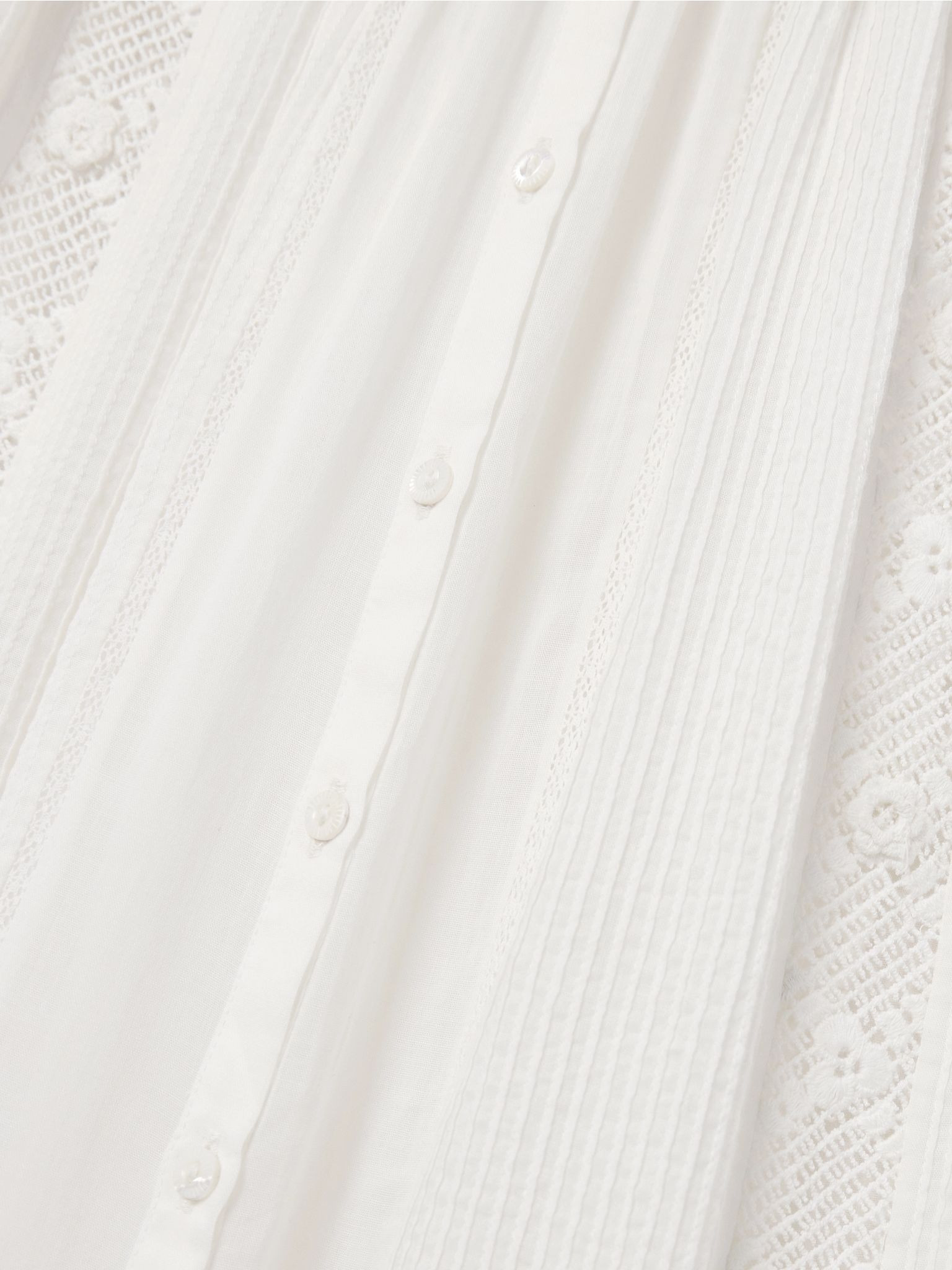 Phoebe lace-trimmed pintucked organic cotton-voile midi shirt dress White - 4